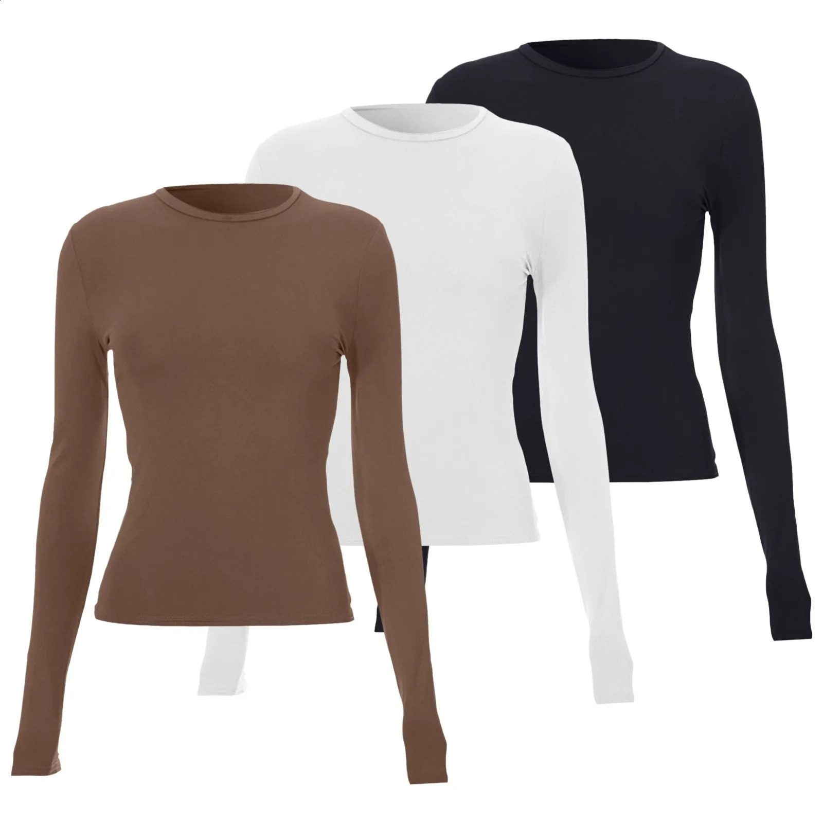 3piece basic short sleeved womens long Tshirt top for autumn and spring fashion lingerie slim fit 240913