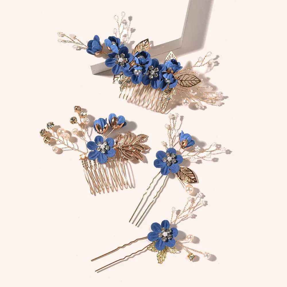 4Pcs/Set Bridal Hair Accessories for Women Flower Pearl Headpiece Tiara Wedding Barrette Clip Hairpins Bride Hair Combs OrnamentX240913