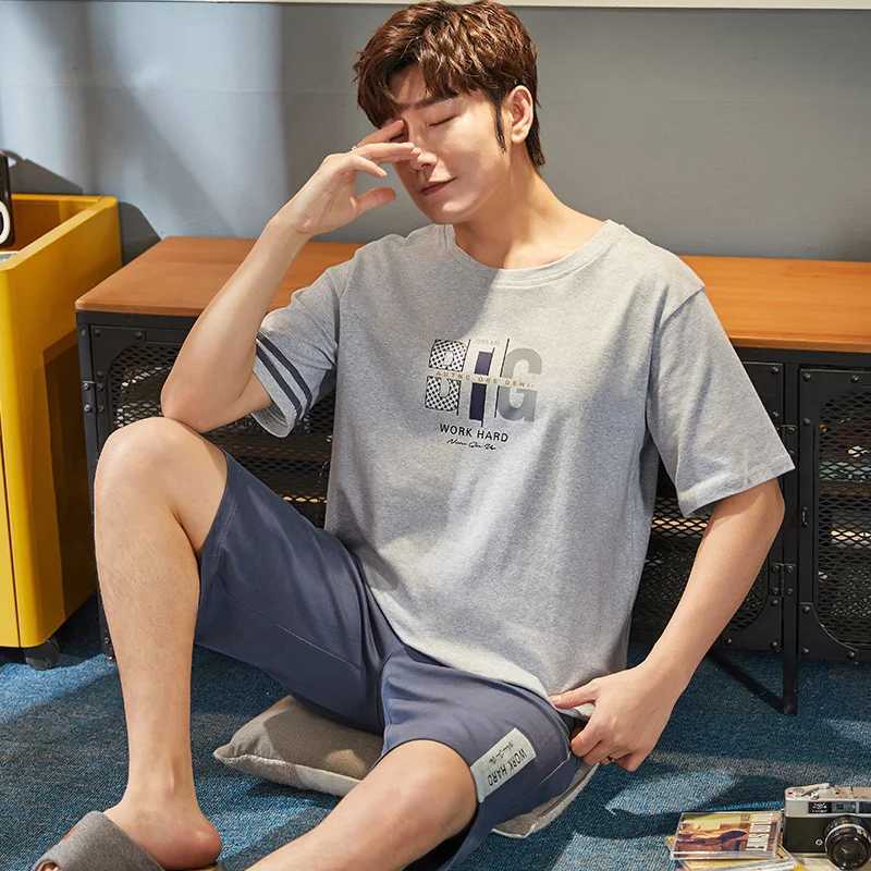 Cotton Summer Thin Mens Pajamas Set Plus Size Short Sleep Tops Pant Sleepwear Suit Male Home Suit Homewear Casual Pyjamas Y240913