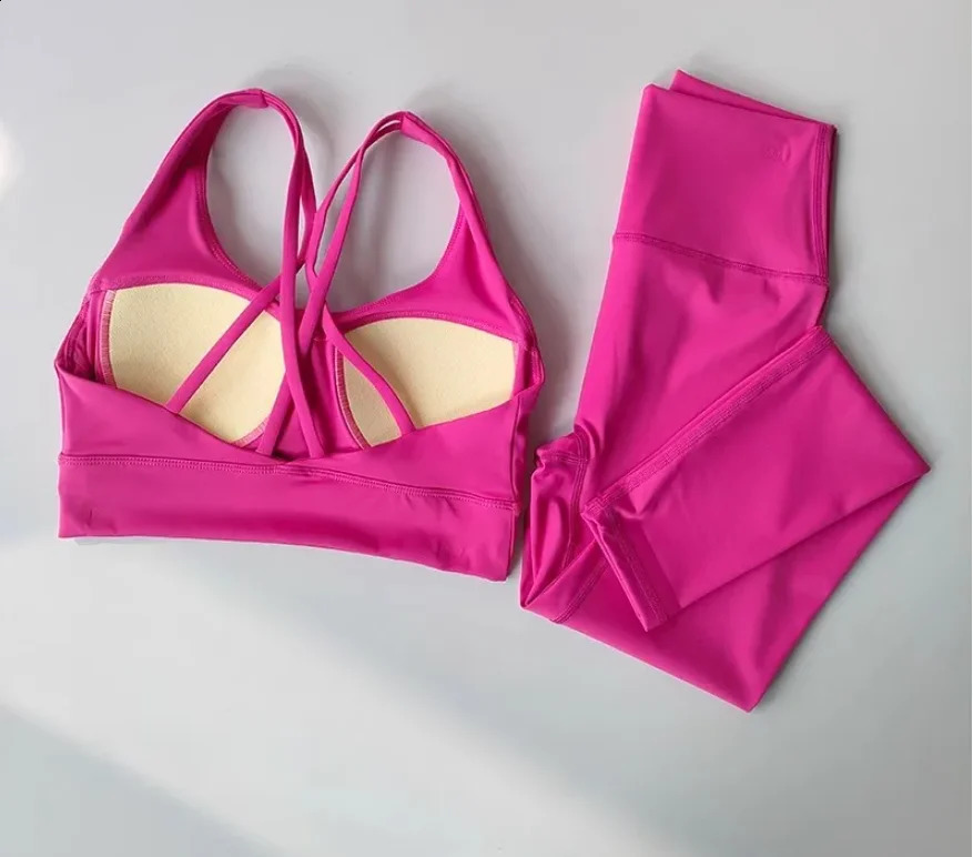 2pcs Women Seamless Yoga Set Sport Suit Gymwear Workout Clothes Gym Crop Top High Waist Legging Fitness Bra Set Sports Suits 240910