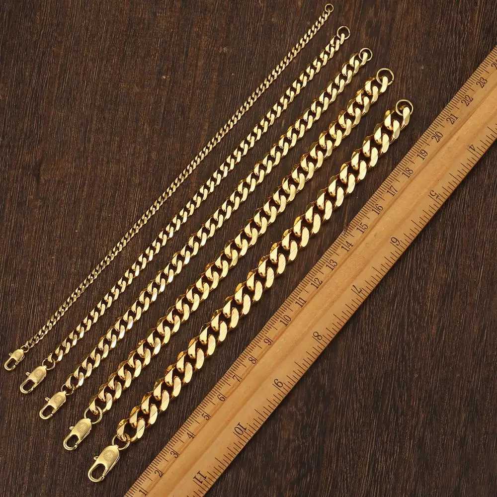 Polished Stainless Steel Bracelet for Men Women Gold Color Black Color Punk Casual Curb Cuban Link Chain 3/5/7/9/11mm KBM158AX240913