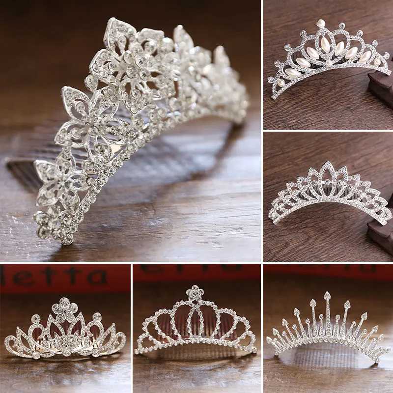 Kids Mini Crowns Hair Comb Crystal Rhinestone Pearl Heart Flower Tiaras Comb Hairpin Wedding Bridal Princess Crown Hair JewelryX240913