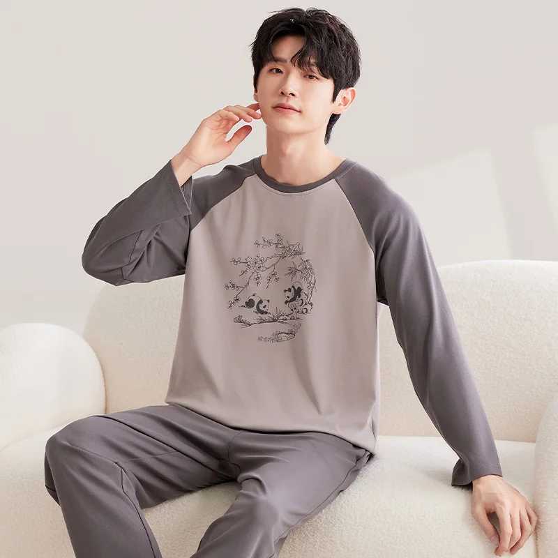 Brown Panda Men Pajamas Sets Cute Casual Long Sleeves Long Pants Autumn Winter Sleepwear Boys Pyjamas Cozy Pijamas Soft Male Pjs Y240913