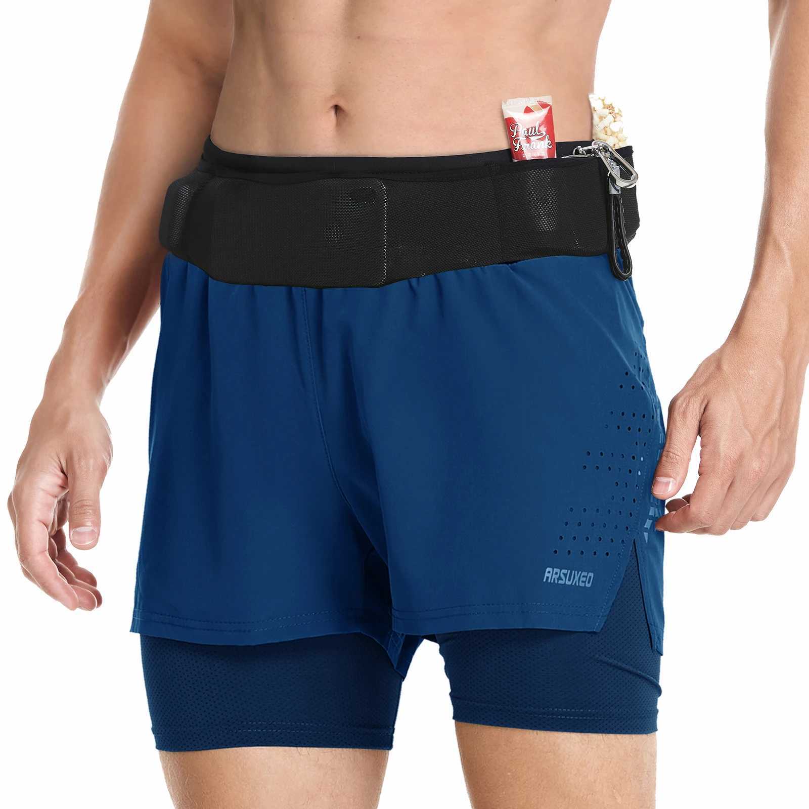 ARSUXEO Mens Trail Running Shorts Sportswear 2 in 1 Wrap-Around Pockets Gym Training Exercise Joging Athletic Shorts B233 M240912