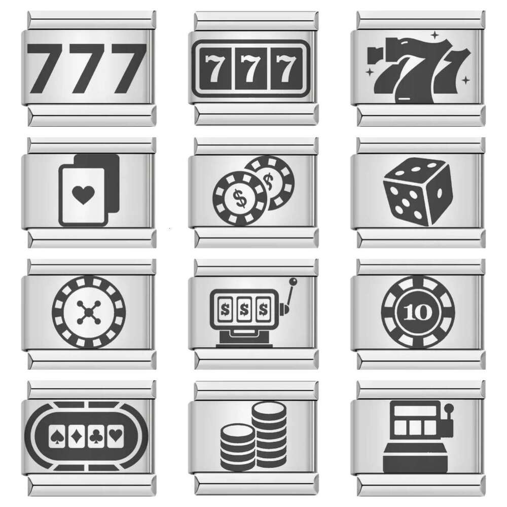 Laser Carving Chess and Card Game Italian Module Stainless Steel DIY Splicing Elastic Bracelet Italian Charm Bracelet Fit 9mm Bracelet Jewelry DIY Mak