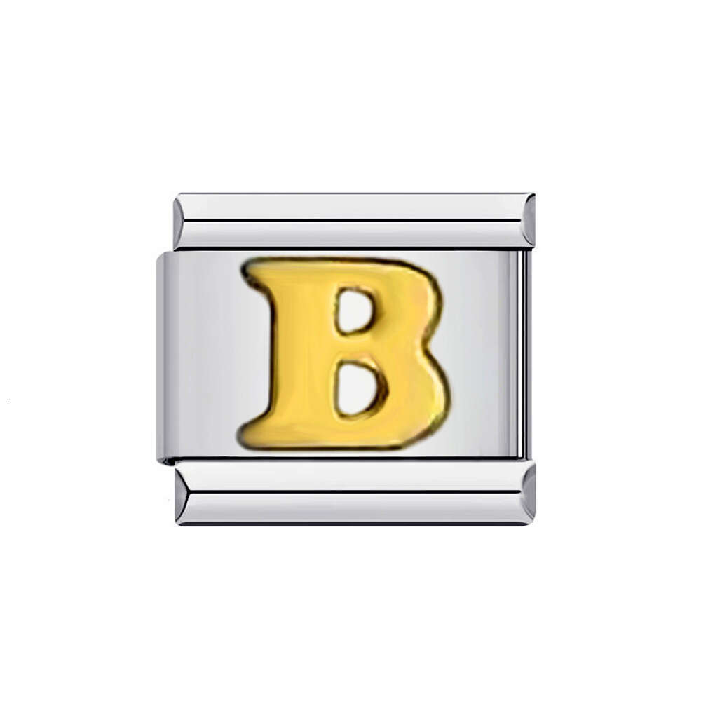 New Titanium Steel Gold Plated English Letter DIY Beads Italian Charm Bracelet Italian Charm Links Stainless Steel Fit 9mm Bracelet Jewelry DIY Making
