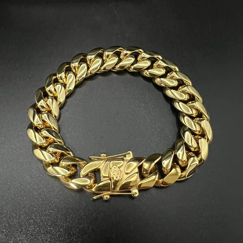 18mm 18K Gold 5-Layers Plated Premium Durable Cuban BraceletStylish Buckle 240903