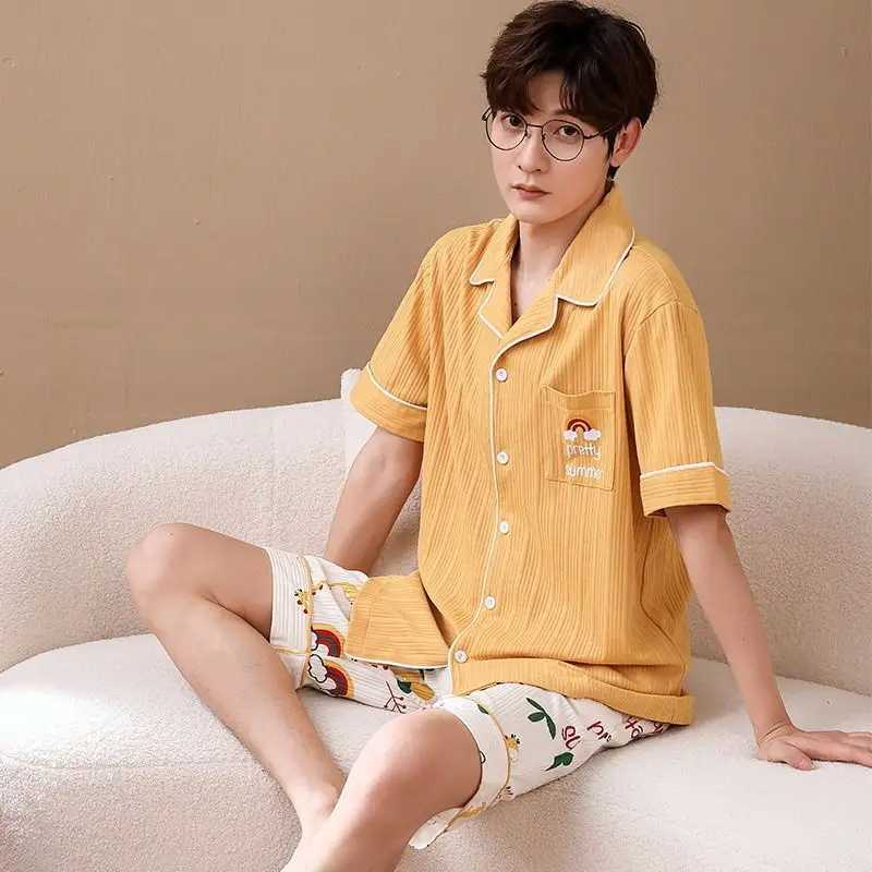 Men Cotton Nightwear Sleep Tops Short Sleeve Soft Loose Pajamas Loungewear Casual Homewear Summer Male Sleepwear New Y240913