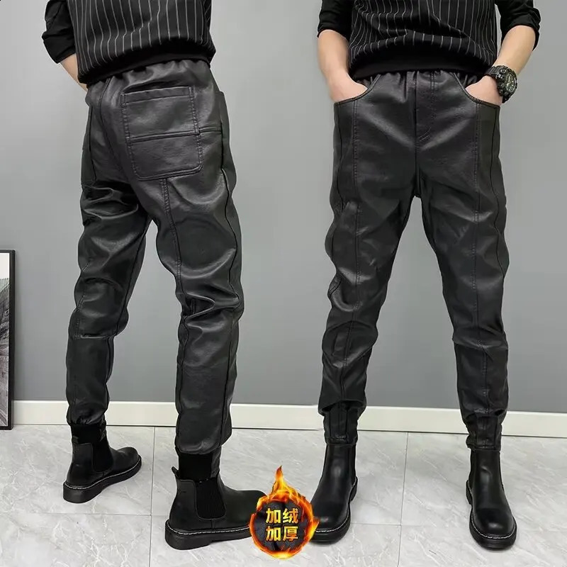 Mens Bicycle Leather Pants Fashion Artificial Leather Motorcycle Tricycle Mens Rock Style Elastic Style Mens Leather Pants 240913