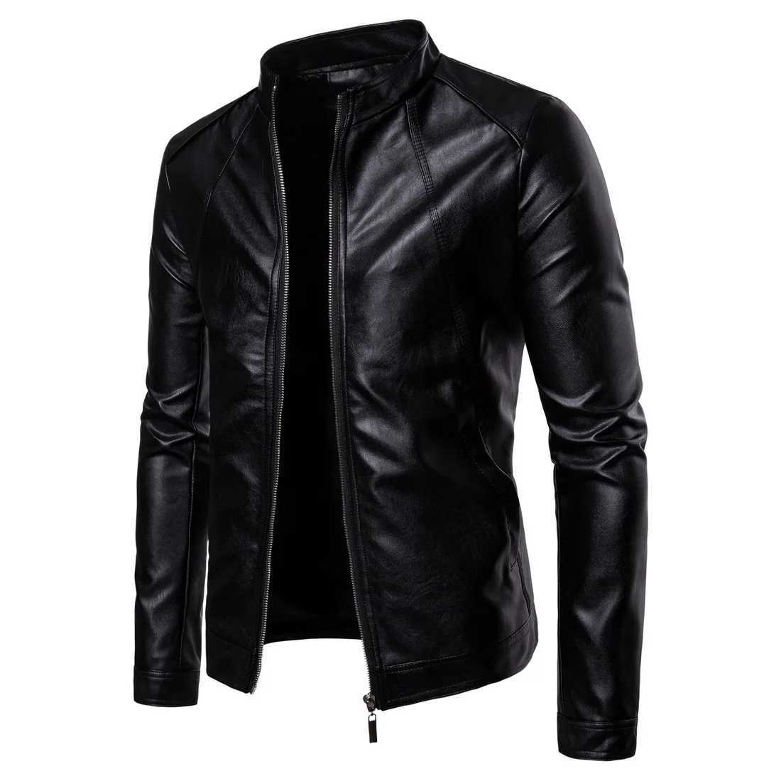 Stand-up Collar Type Mens Motorcycle Leather Jacket Washed PU Leather Jacket for MenX240913