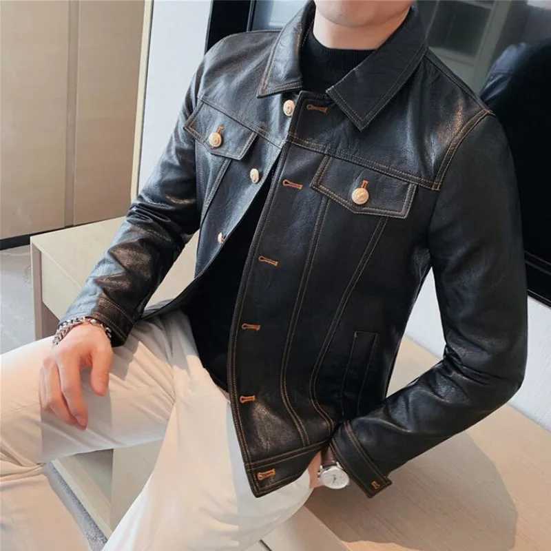 2022 Spring Autumn Black Pu Leather Biker Jacket Men Style Long Sleeve Zipper Leather Coat Fashion Men Clothing Plus Size 3XLX240913