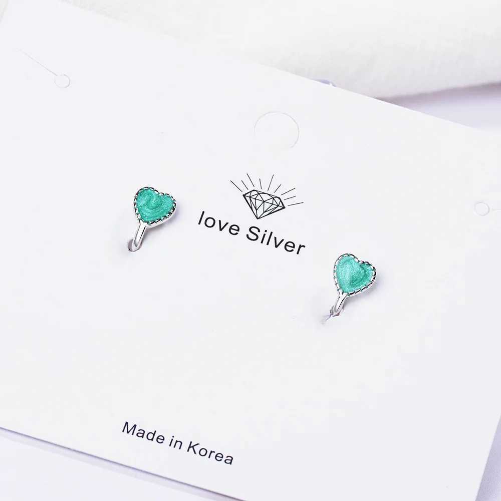 Cute Small Pink/Green Heart 925 Sterling Silver Ear Cuff Clip on Earrings For Women Girls Children Baby Kids Jewelry Aros AretesX240913