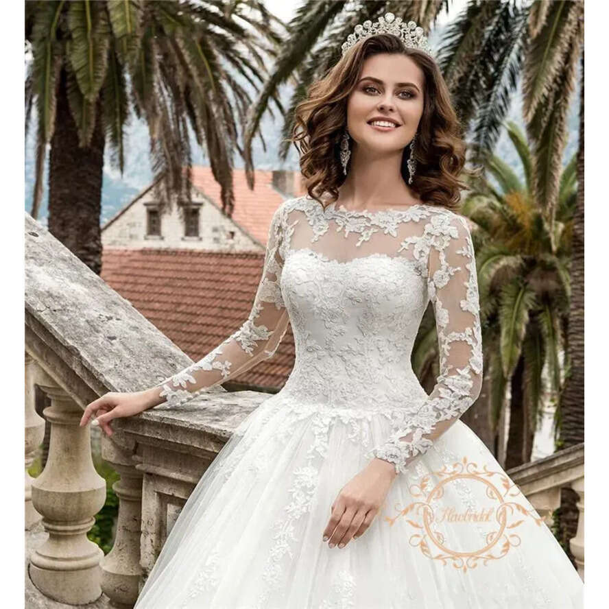 A E Lace Ful Dresses Sheer Long Sleeves Tulle Appliques Bridal Wedding Gowns With Corset Back Robes Bc18321 ppliques