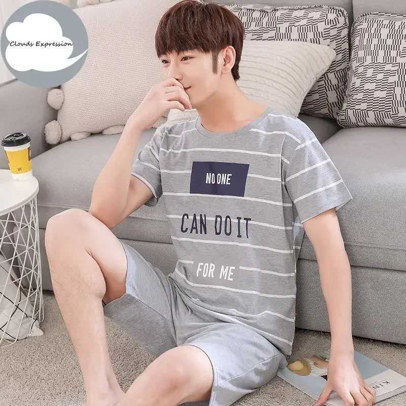 Summer Knitted Cotton Short Sleeved Mens Pajamas Sets Male Pajama Set Letter Pajama For Men Sleepwear Suit Homewear Size xXXXL Y240913