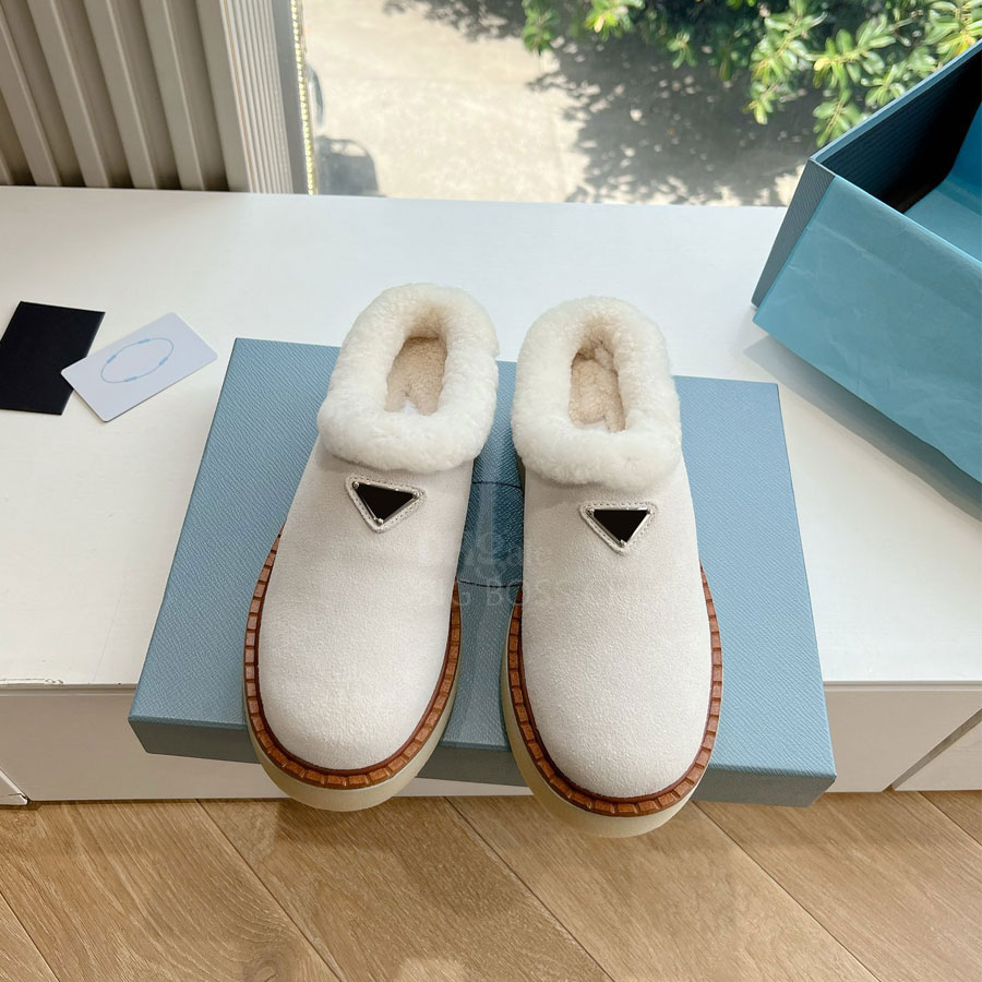 Top Quality Fashion Suede Platform Fur Fluffy Furry Slip On Warm Wool Snow Shearg Loafers Designer Winter Shoes With Box Factory