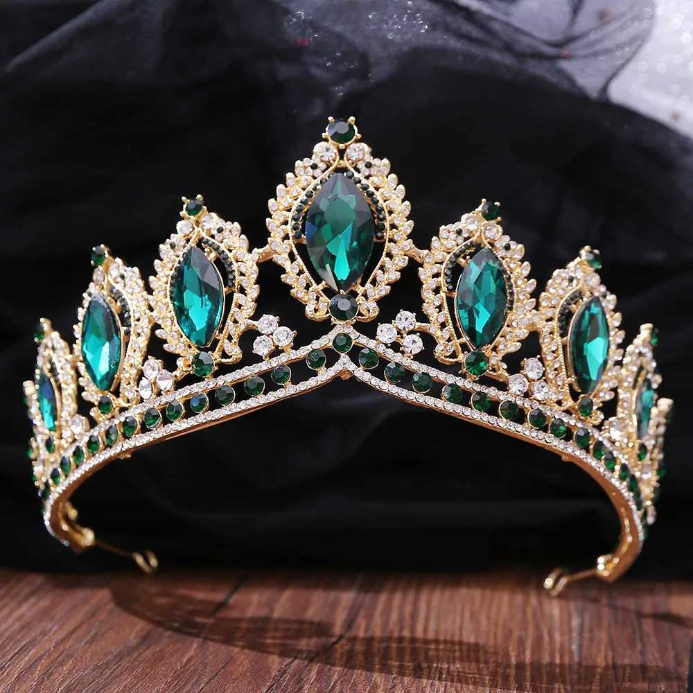 Bridal Hairwear Green Crystal Tiaras and Crowns for Women Wedding Bridal Hair Accessories Baroque Rhinestone Head Jewelry DiademX240913