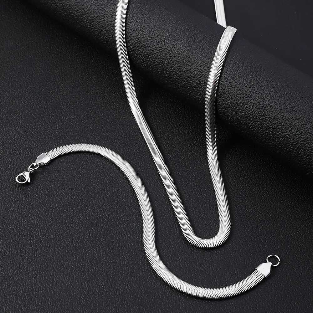 Silver Color Stainless Steel Flat Snake Chain Bracelet Hip Hop Simple Men Bracelet Fashion Jewelry Bracelet For WomenX240913