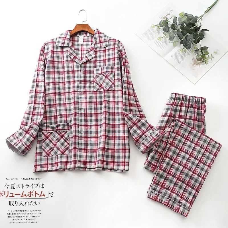 Pajama Men Clothing Sets for Spring Autumn and Winter Long-sleeved Trousers Suits Brushed Cloth Cotton Plaid Pajamas Men Suit Y240913