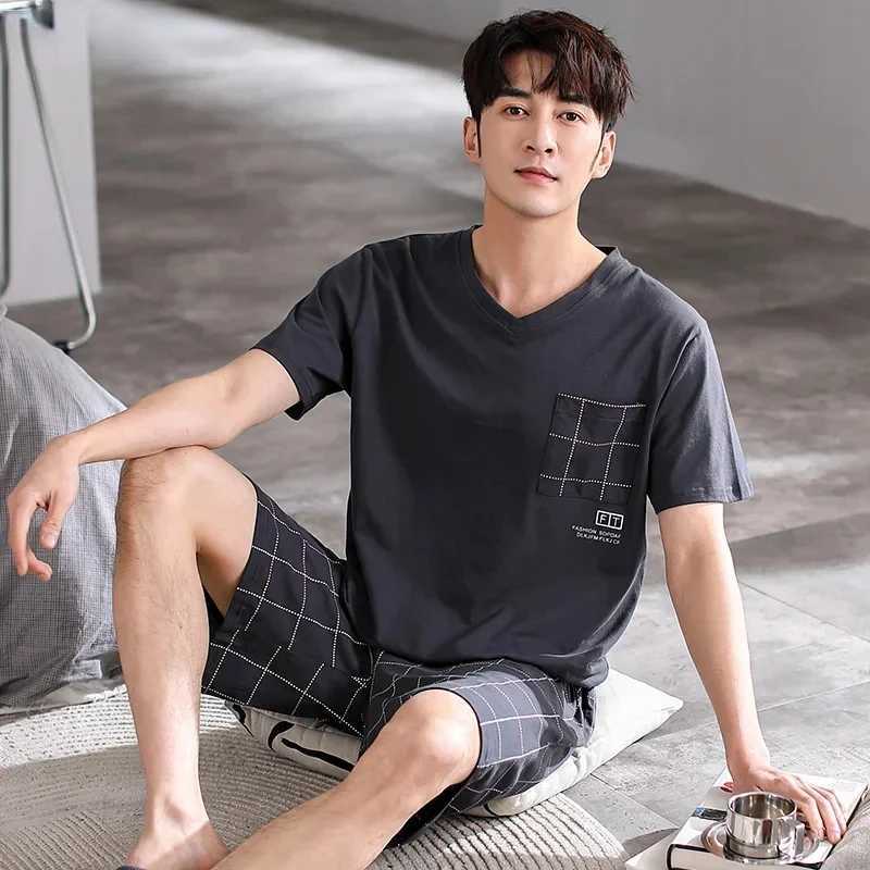 Dropshipping Pajama Set for Mens Cotten Pajamas Sleep Wear Big Size 3xl 4xl Pijamas Para Hombre Summer Cotton Shorts Sleepwear Y240913