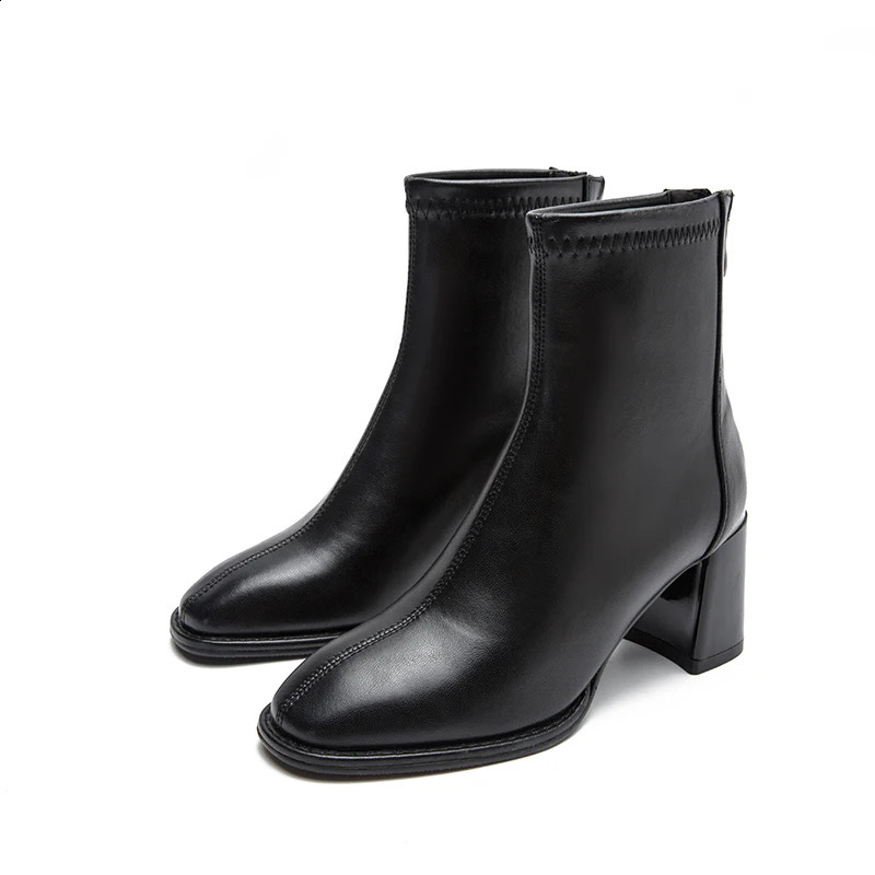 Autumn Winter Warm Fur Women Ankle Boots Fashion Elegant Back Zippers Shoes Thick Heel Womens Modern Short Booties 240904