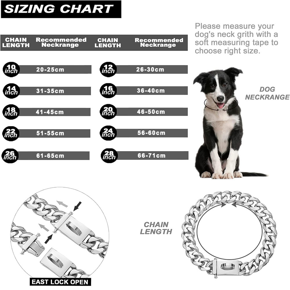 Big Dog Chain Collar with Buckle Strong Heavy Duty 19MM Thick Wide Stainless Steel Metal Cuban Link Chain Collar for Large Dogs