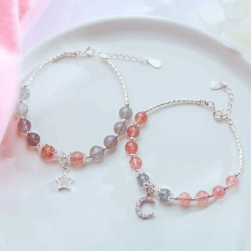 1 lovely star moon bracelet Exquisite pink bracelet womens metal chain bead bracelet sisters girlfriend gift W240913