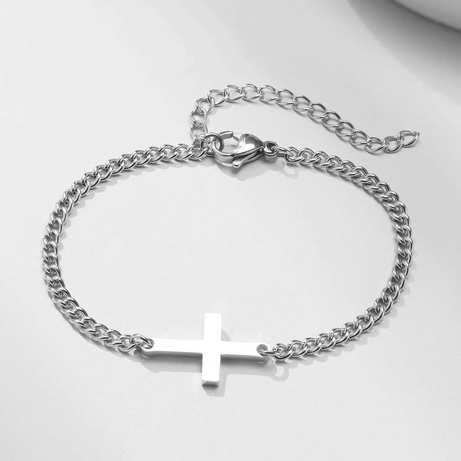 Mprainbow Stainless Steel Cross Religious Christian Bracelet Wristband JewelryWaterproof Never Fade Jewelry Gifts for HimX240913