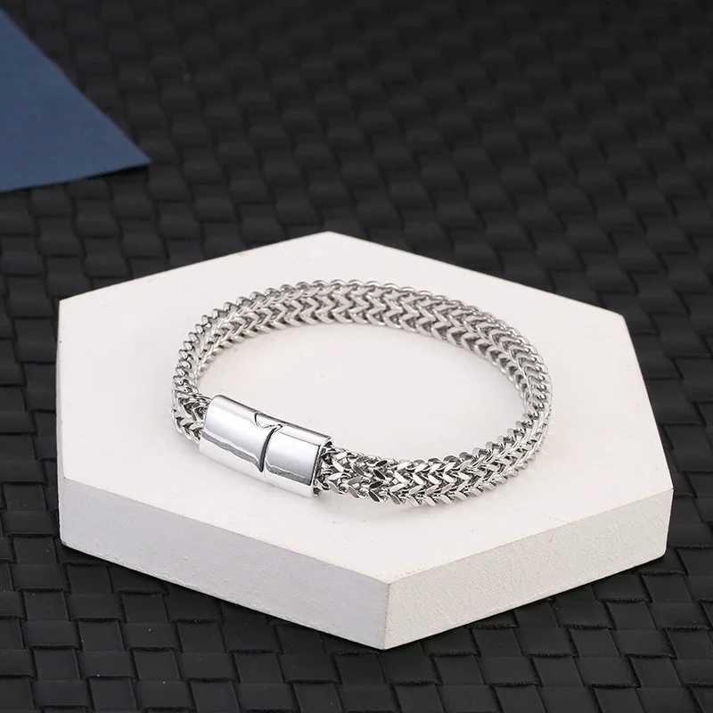 (Titanium Steel) Chic and Masculine Double-layer Titanium Steel Bracelet for Streetwear Fashion WholesaleX240913
