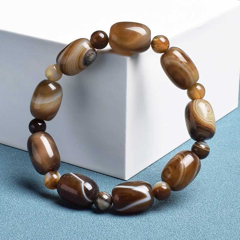 Natural stone coffee lace agate bracelet cylindrical drum shaped jade bead bracelet brown exquisite bracelet gift W240913