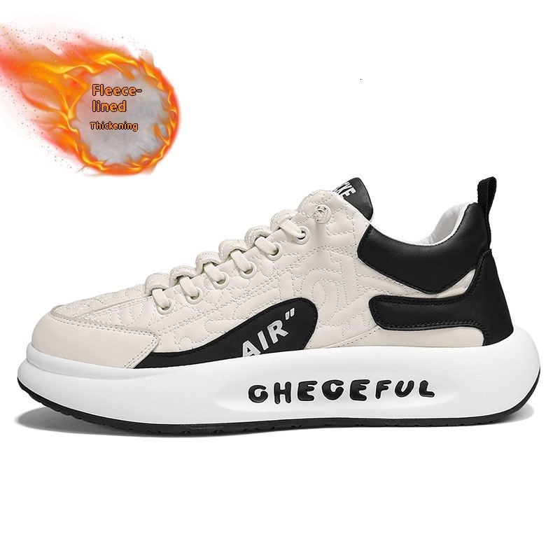 Leather low cut ankle sports for students, outdoor men, thick soled casual shoes, autumn and winter new styles, with plush warm cotton shoes