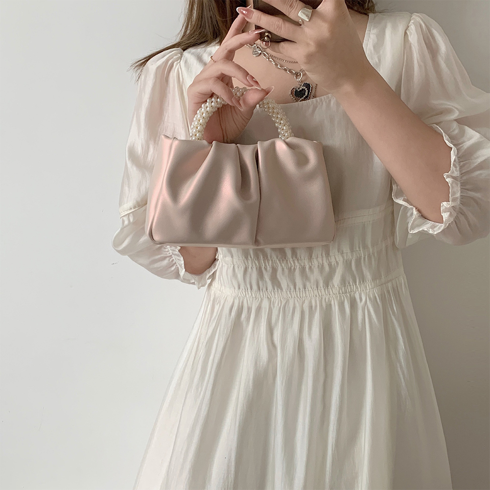 New Light Luxury Women's One Shoulder Narrow Design Elegant Pearl Handbag Mini Phone Bag High End PU Leather Women's Evening Cross Bag Walle