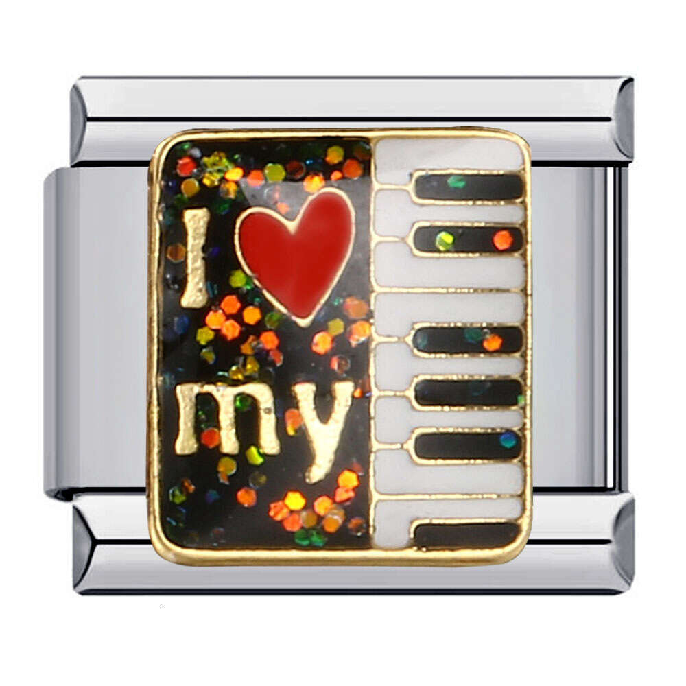 Music Hobby Series Stainless Bead Titanium Steel Welded Pattern DIY Bracelet Italian Charm Links Fit 9Mm Bracelet Jewelry DIY Making Gifts