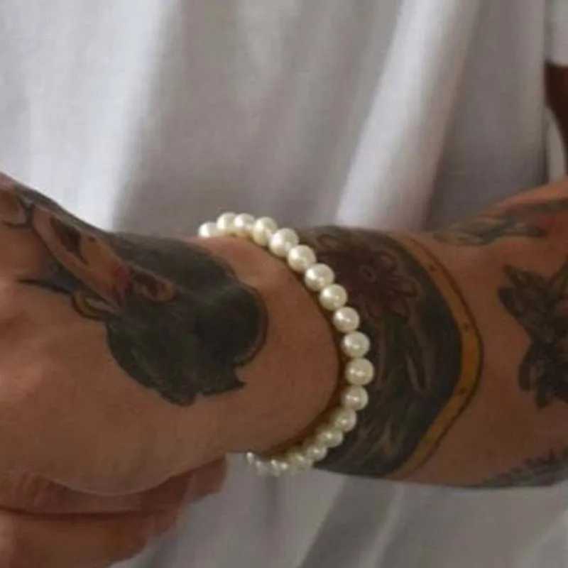 6/8/10mm stainless steel white glass pearl bracelet mens fashion jewelry bracelet wedding party gift W240913