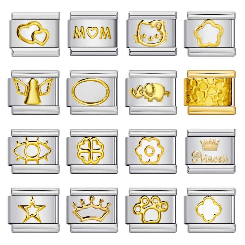 Titanium Steel Gold Sier Stamping Pattern DIY Module Bracelet Italian Charm Bracelet Italian Charm Links Stainless Steel Fit 9Mm Bracelet Jewelry DIY 