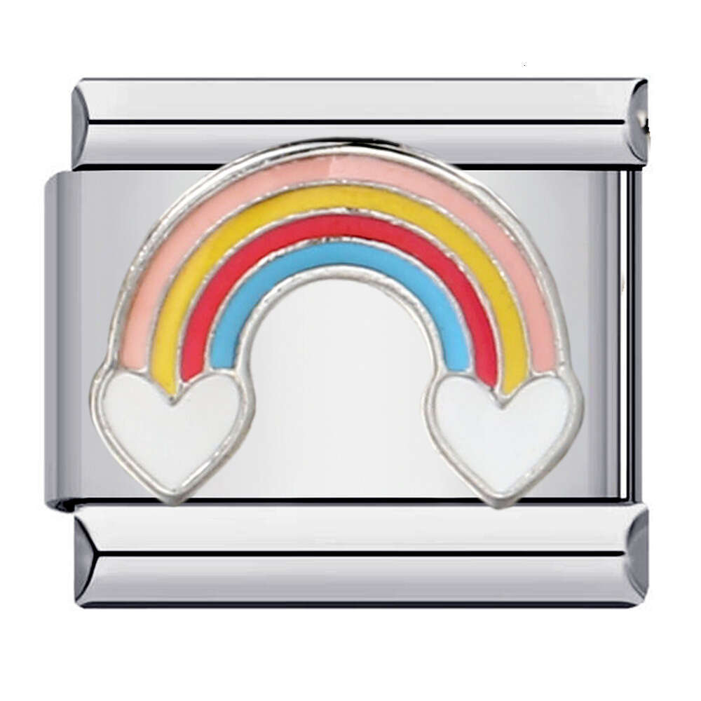 Rainbow Element Beads Welding Enamel Pattern DIY Bracelet Italian Italian Charm Links Stainless Steel Fit 9mm Bracelet Jewelry DIY Making Gifts