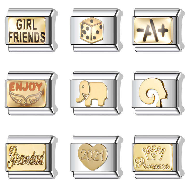 2024 New Women's Gift Gold Color Cute Animal Italian Charms Links Beads Fit 9Mm Stainless Steel Bracelet DIY Making Jewelry