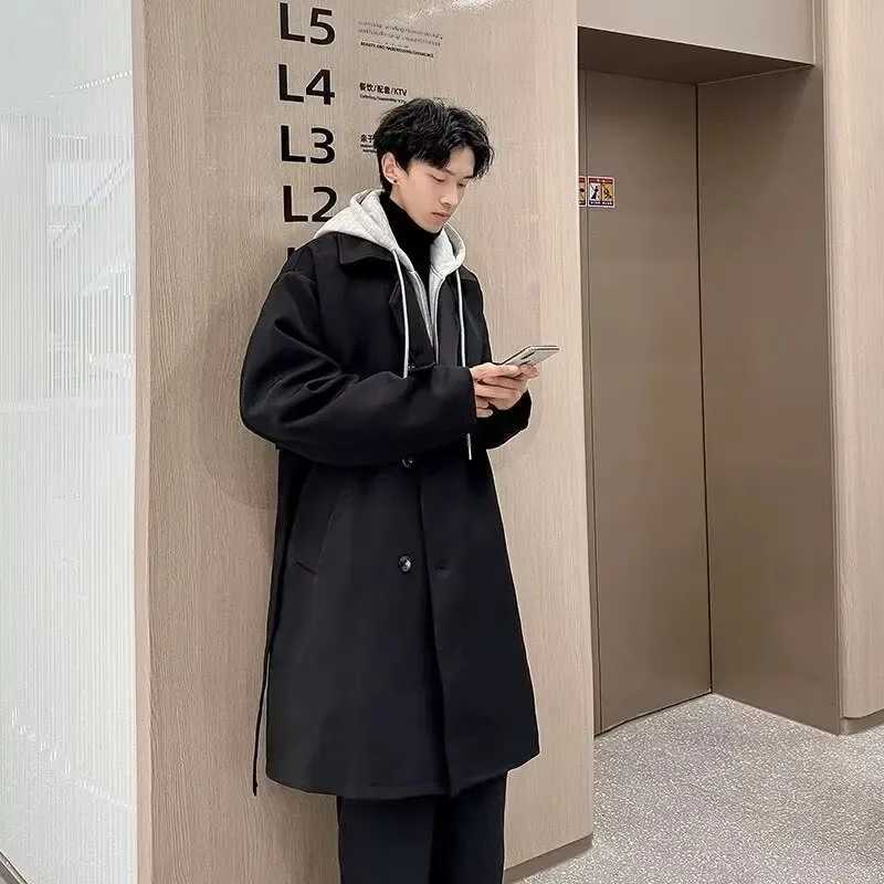 2024 New Style Hong Kong Style Winter Thickened Padded Fashionable Versatile Hooded Overcoat Jacket For Men Trench Coat Y240913