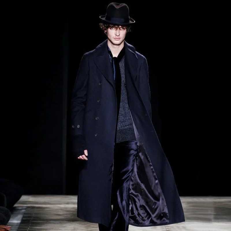 Mens woolen coat casual long trench coat British slim plus size 2020 autumn and winter woolen coat Y240913