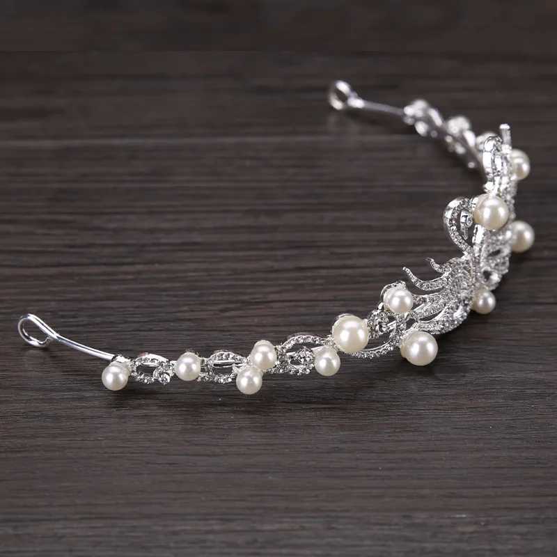 Women Simulation Pearl Fashion Tiaras Crown Bridal Wedding Elegant Dress Headpieces Ladies Swan Metal Hairband Hair JewelryX240913