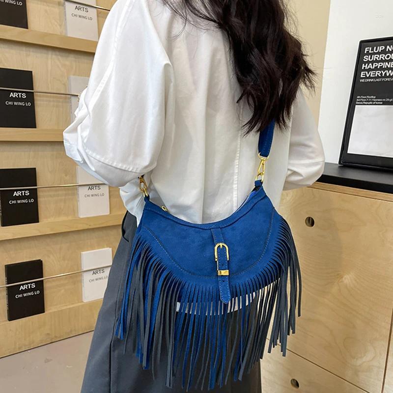Totes Women Bag Casual Tassel Shoulder Veet Leather Vintage Crossbody Bags Ladys Retro Handbag Bohemian Style Hobos bcc6