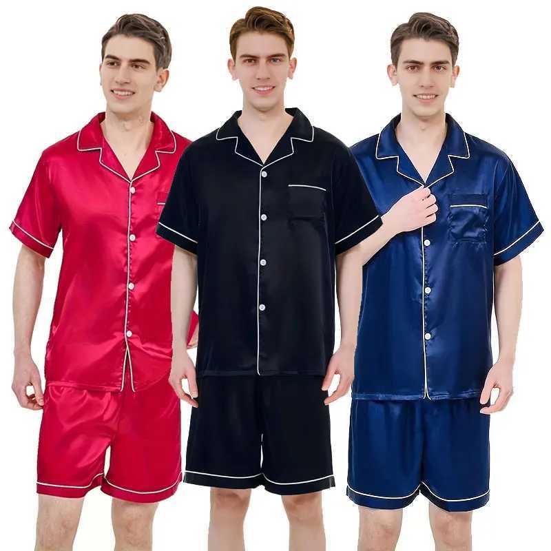 Men Pajamas Set Silk Satin Sleepwear For Man Short Sleeve Shorts Pijama Male Summer Sleeping Home Night Wear Big Size Loungewear Y240913