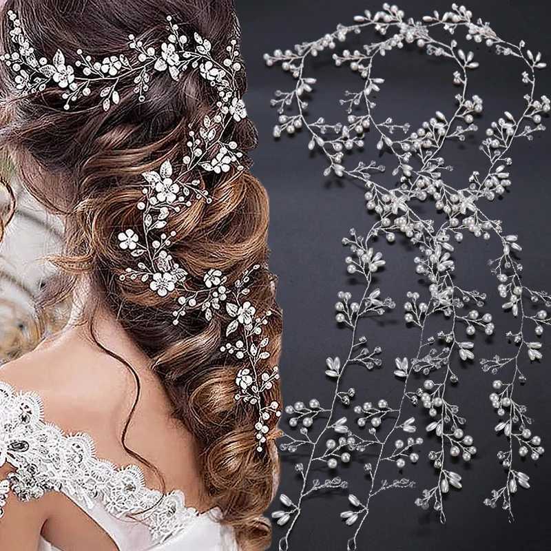 Crystal Pearl Bridal Tiaras Hairbands Hairpins Bridesmaid Diamante Hair Vine Accessories Wedding Jewelry 35cm Headwear FrenchX240913