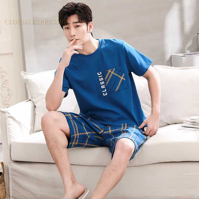 Summer New Cartoon Mens Pajamas Casual Short Tops Lattice Short Pants Sets Pyjamas Stripe Men Sleepwear Pijamas Homewear Fashion Y240913