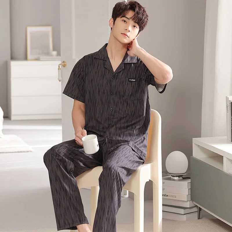 110KG Plus Size Men Imitation Cotton Pajamas Set 2 Piece Button Down Sleepwear Long Pants Loungewear with Pockets Home Clothes Y240913