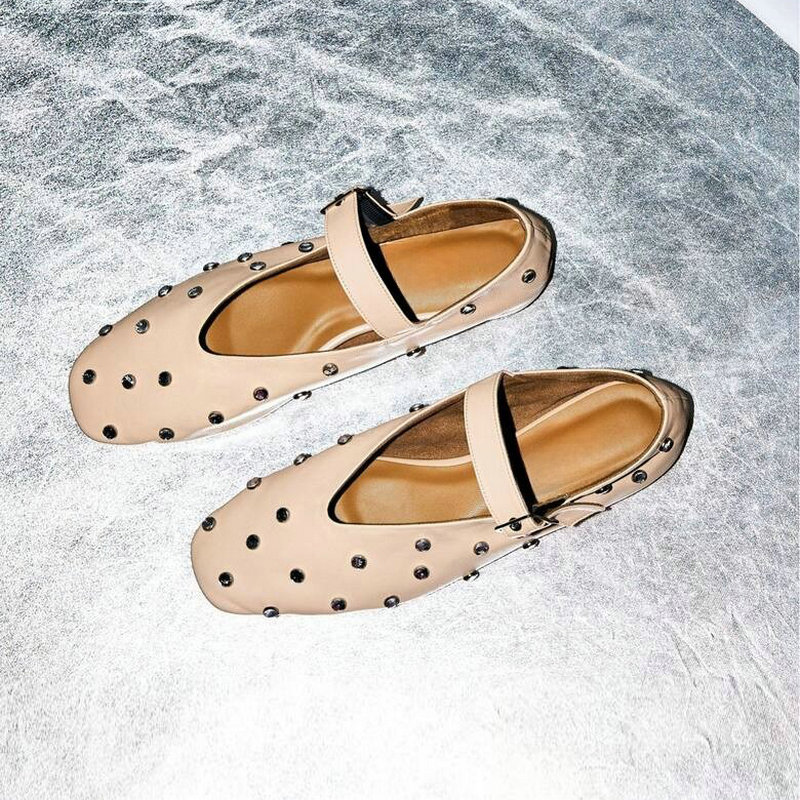 QUTAA 2024 Women Flats Fashion Crystal Buckle Strap Shoes Woman Genuine Leather Round Toe Mary Janes Spring Summer Size 34-43