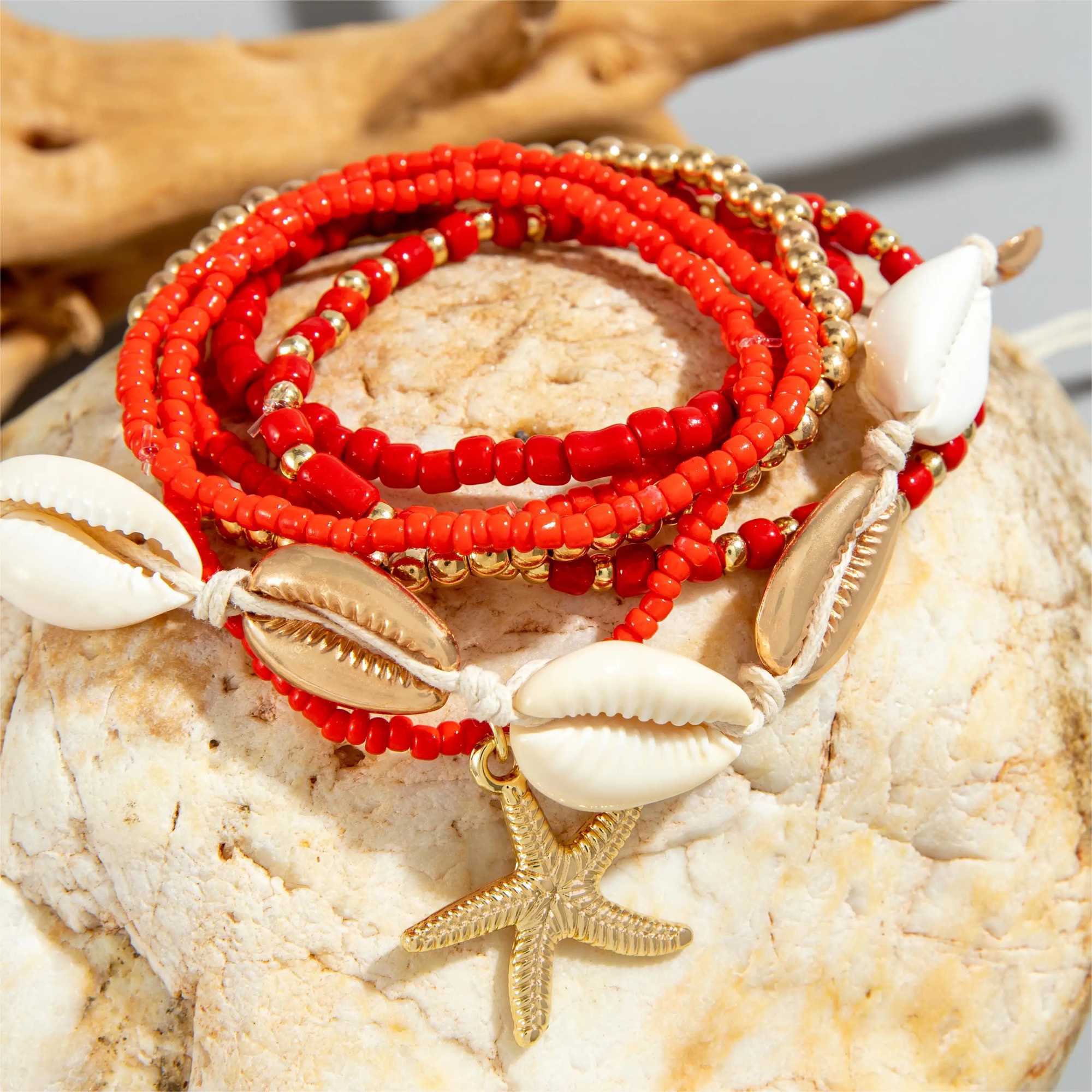 Duo Kona Bohemian Shell Starfish Bracelet Set Womens Beach Meat Multi Layer Bracelet Jewelry Party 7 Pieces/Set 25134 W240913