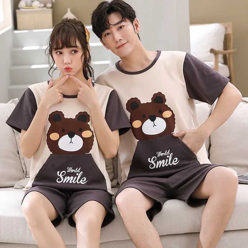 Summer New Knitted Cotton Couple Cartoon Mens Pyjamas Red Pajamas Set Casual Male Sleepwear Pyjamas Night Pijamas 4XL Homewear Y240913