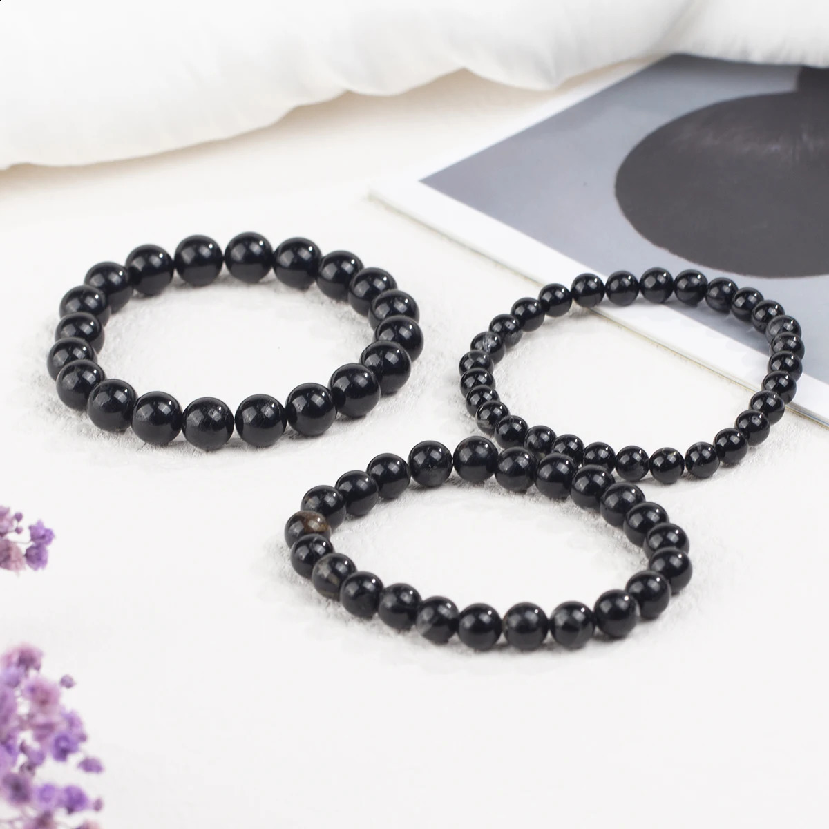 1Pcs Natural black tourmaline handmade beaded 6mm10mm personality bracelet neutral holiday gift to friends 240906