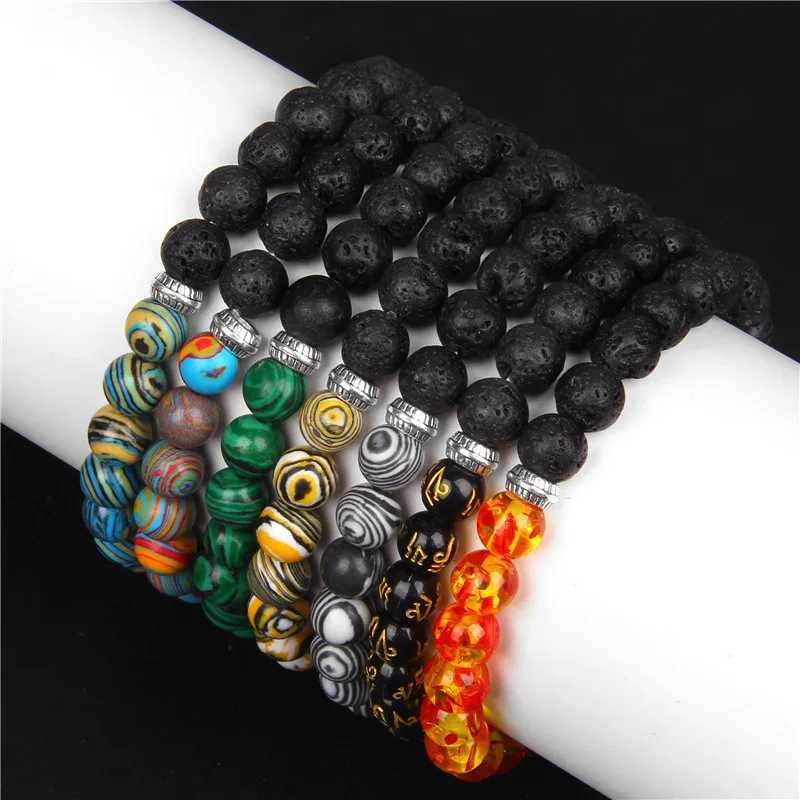 Buddhist Natural Lava Stone Bead Bracelet for Men 8mm Peacock Stone Bead Yoga Treatment Bracelet Prayer Lucky Jewelry Gift W240913