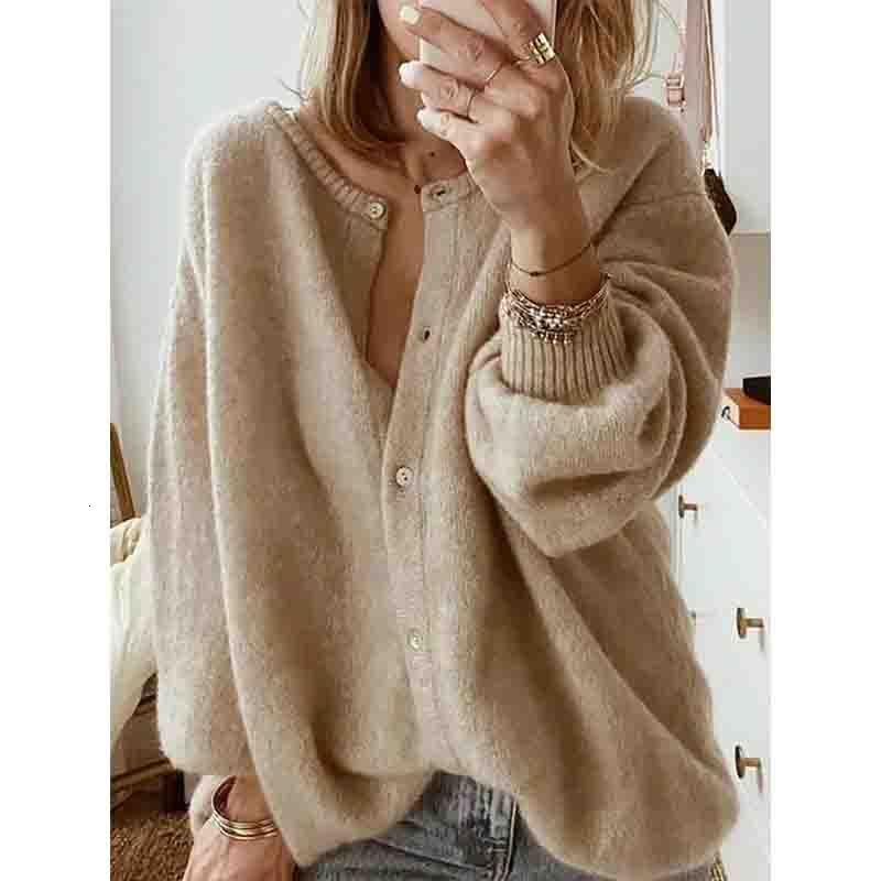 Women's long sleeved knitted cardigan sweater lantern sleeve oversized women's top